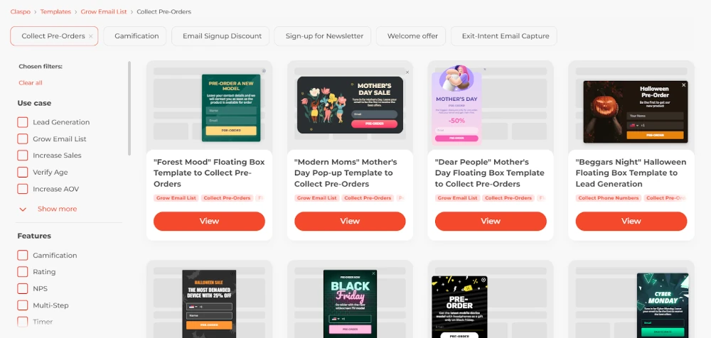 Claspo’s template library