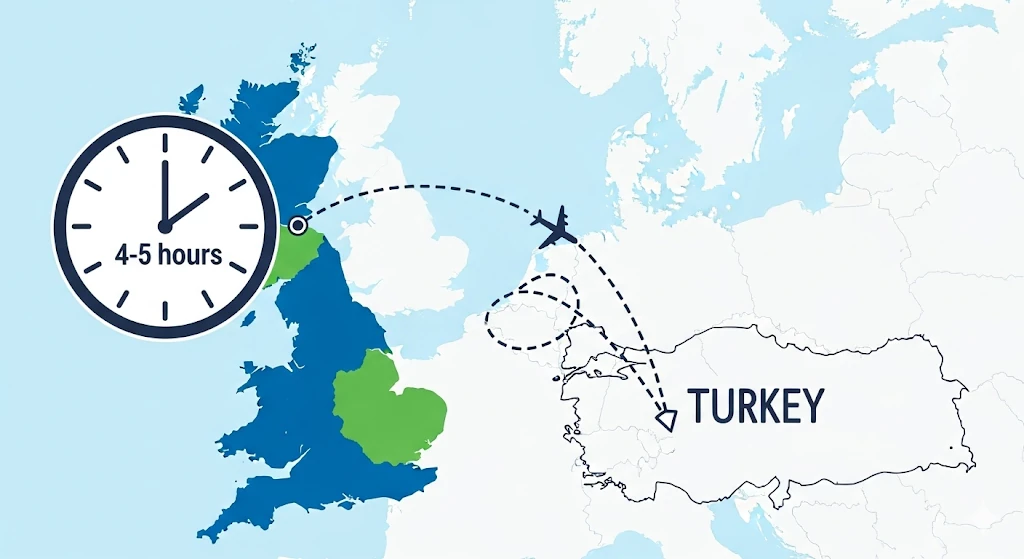 How long is the flight to Turkey from UK